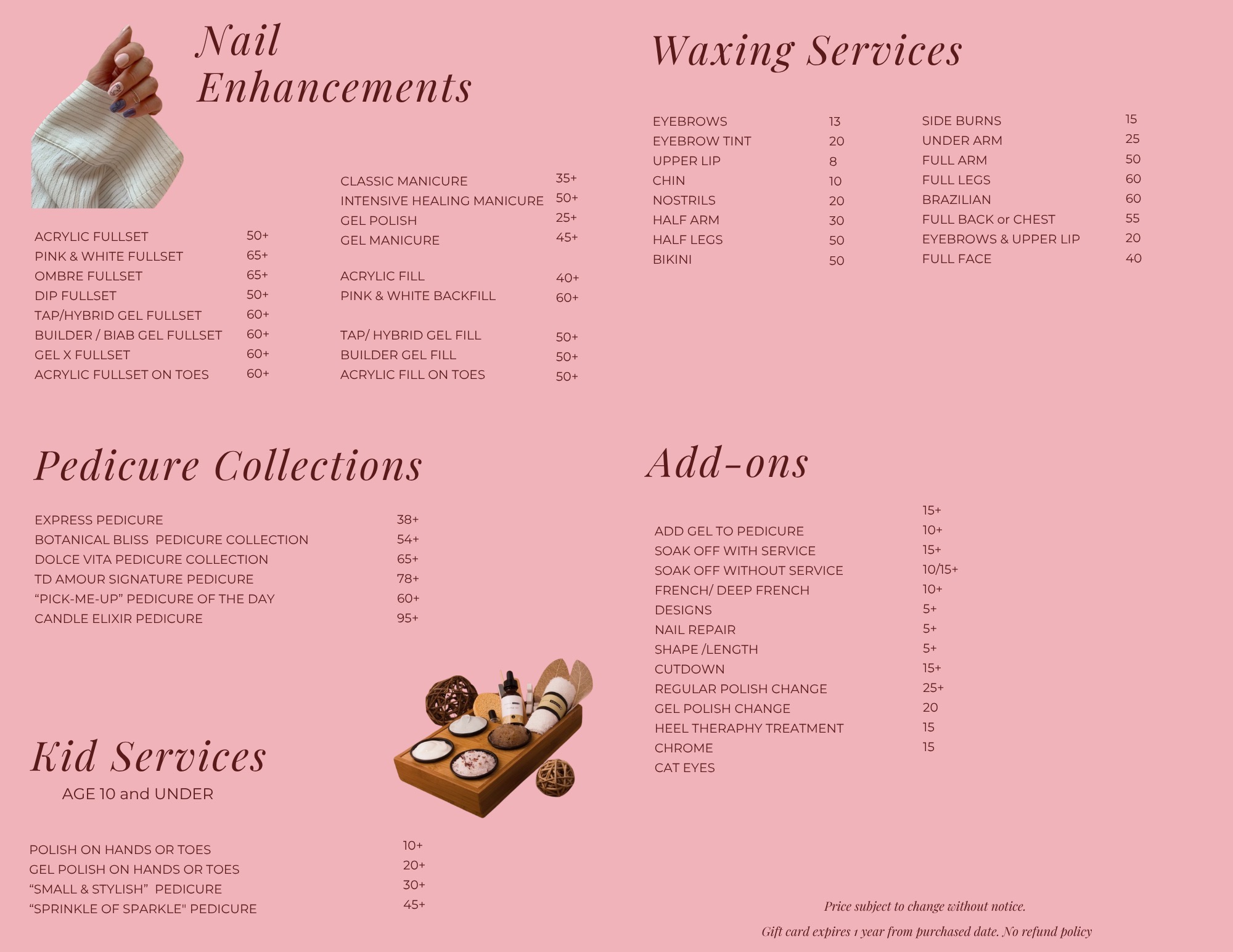 TD Amour Nail Spa Complete Service Menu